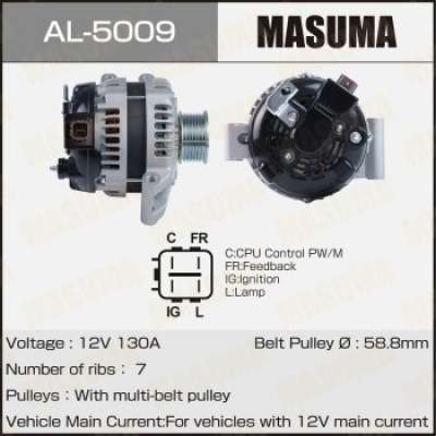 Генератор MASUMA, HONDA / K20A6, K20A8, K20Z2, K24Z4 (14V/100A). Артикул - AL-5009