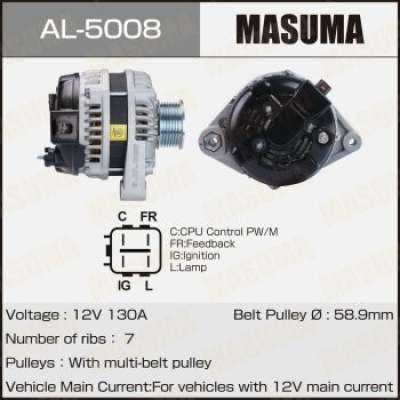 Генератор MASUMA, HONDA / K24Z2, K24Z3 (14V/130A). Артикул - AL-5008