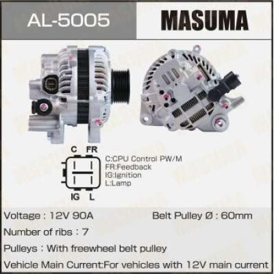 Генератор MASUMA, HONDA / R18A, R18A1, R18A2 (14V/80A). Артикул - AL-5005