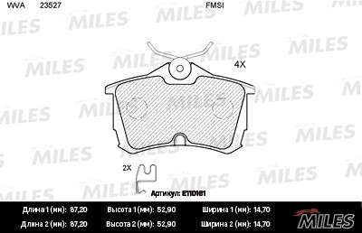 Колодки тормозные HONDA ACCORD 2.0/2.2/2.4 98 задние SemiMetallic Miles. Артикул - E110161