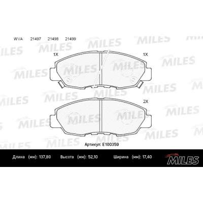 Колодки тормозные HONDA ACCORD 2.0-2.2 90-93 передние SemiMetallic Miles. Артикул - E100359