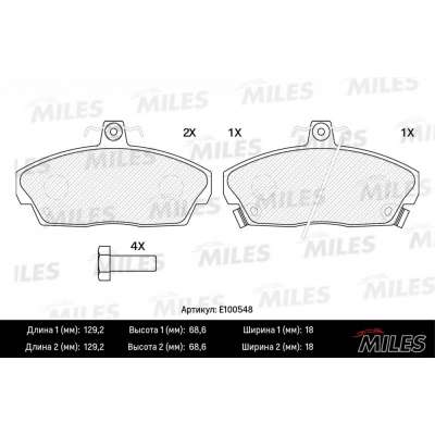 Колодки тормозные HONDA CIVIC 1.4-1.8 94-05 передние SemiMetallic Miles. Артикул - E100548