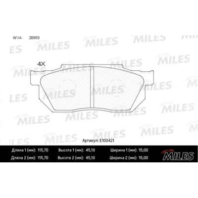 Колодки тормозные HONDA CIVIC/CRX/PRELUDE 83-95 передние б/датчика SemiMetallic Miles. Артикул - E100421